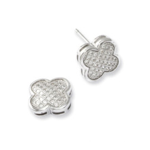 Sterling Silver Micro Pave Set Pendientes CZ Clover Stud